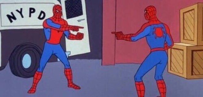 Image of spiderman pointing at his clone